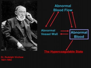 Abnormal
Blood Flow
Abnormal
Vessel Wall
Dr. Rudolph Virchow
1821-1902
The Hypercoagulable State
Abnormal
Blood
 