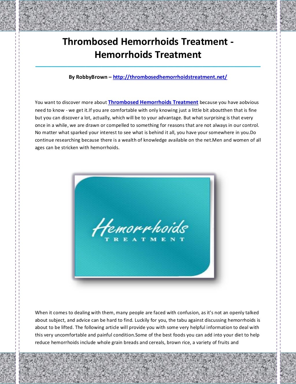 Thrombosed hemorrhoids treatment