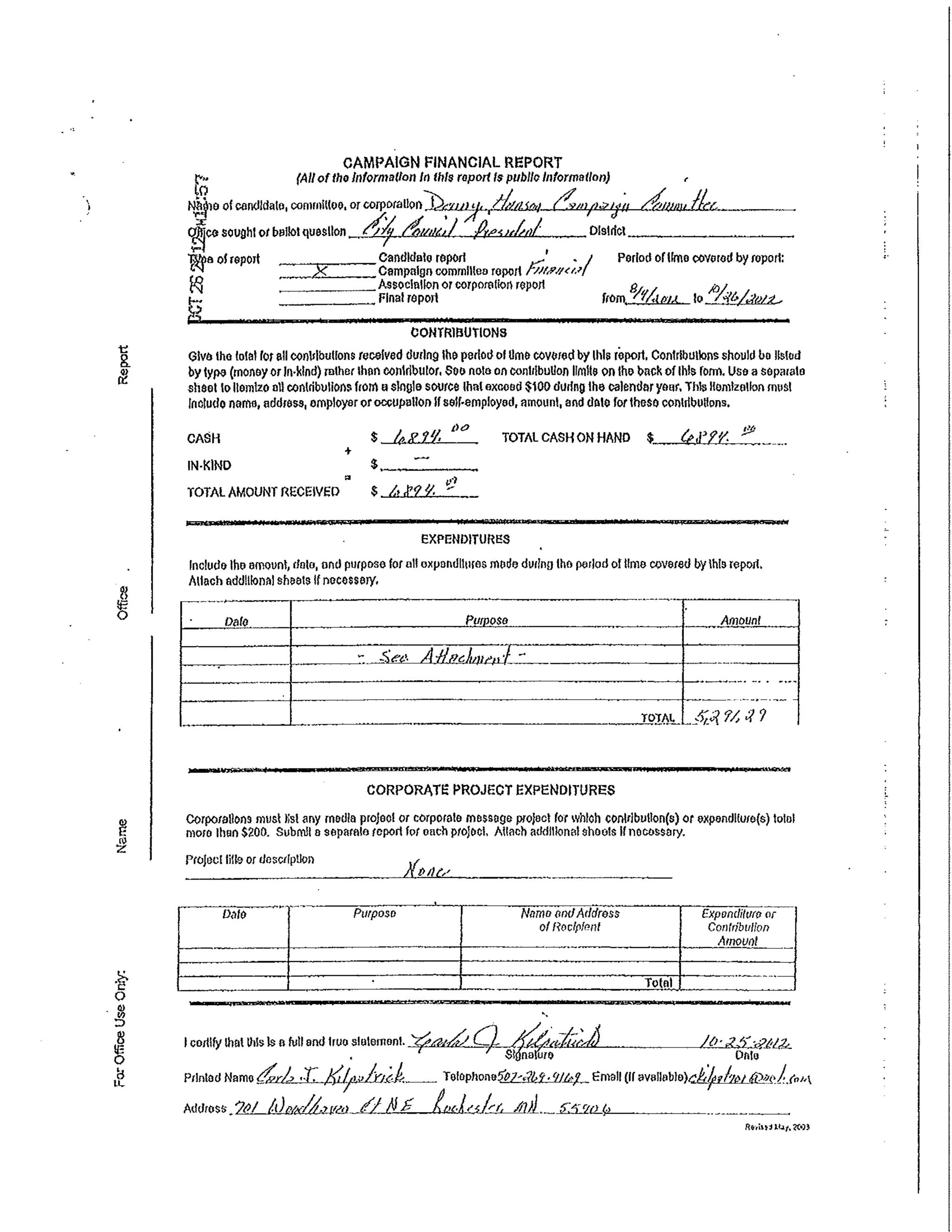 Throndson complaint against Hanson campaign