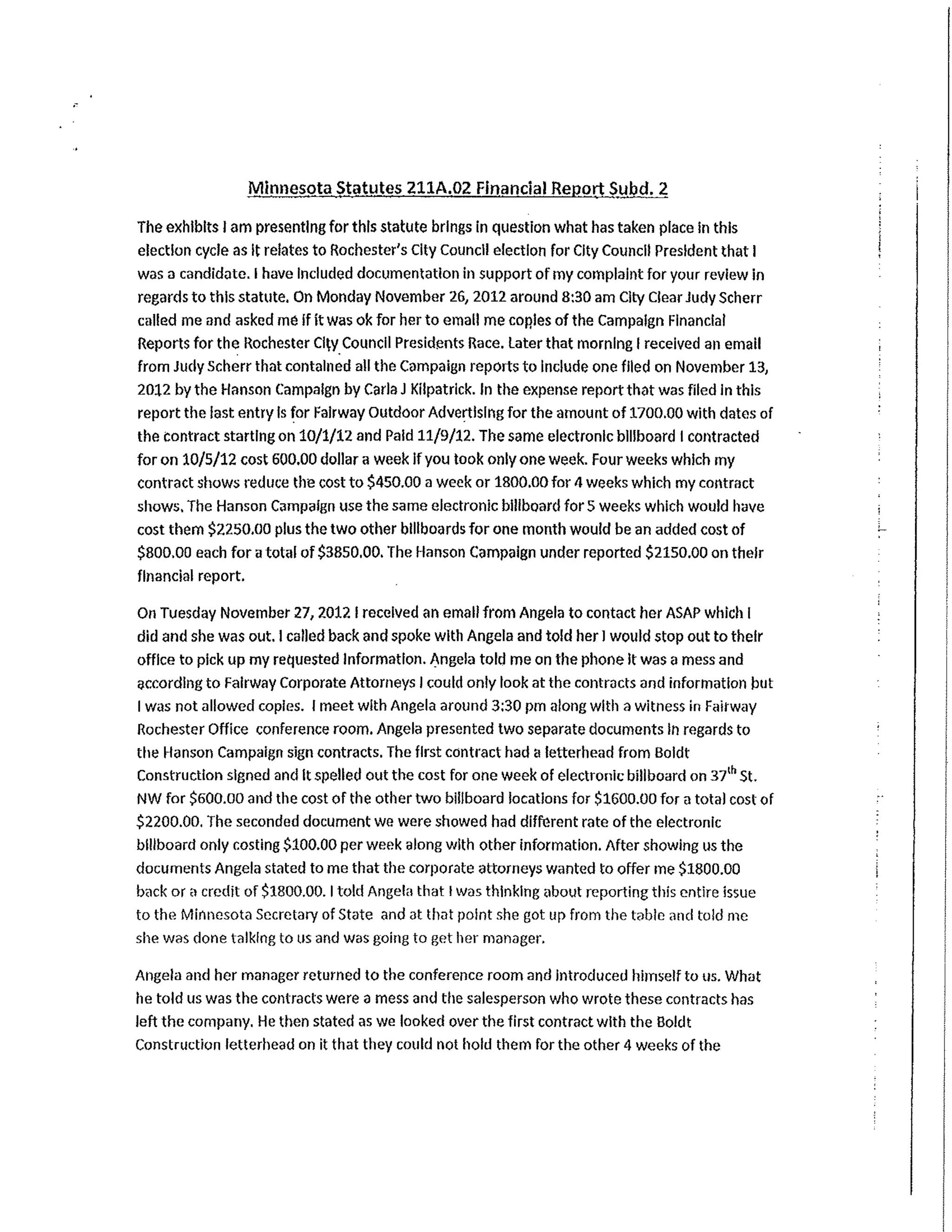 Throndson complaint against Hanson campaign