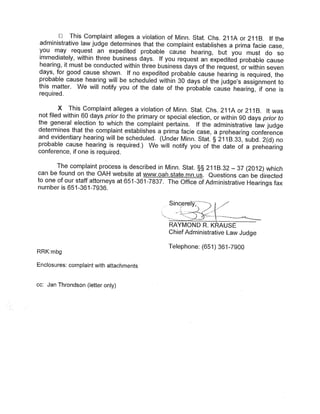 Throndson complaint against PB