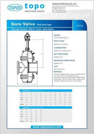Through conduit slab gate valve 600 lb topo valve catalogue