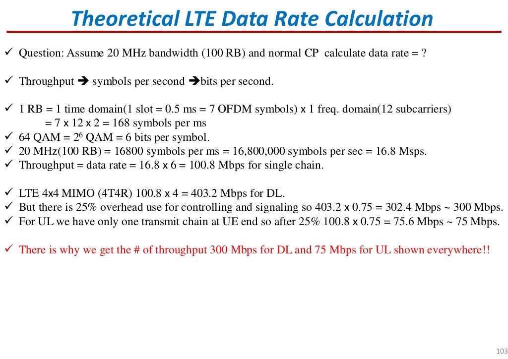 Throughput calculation for LTE TDD and FDD systems