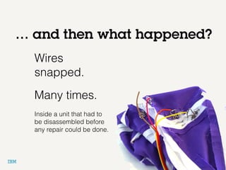 @holly_cummins
… and then what happened?
Wires
snapped.
Many times.
Inside a unit that had to
be disassembled before
any repair could be done.
 