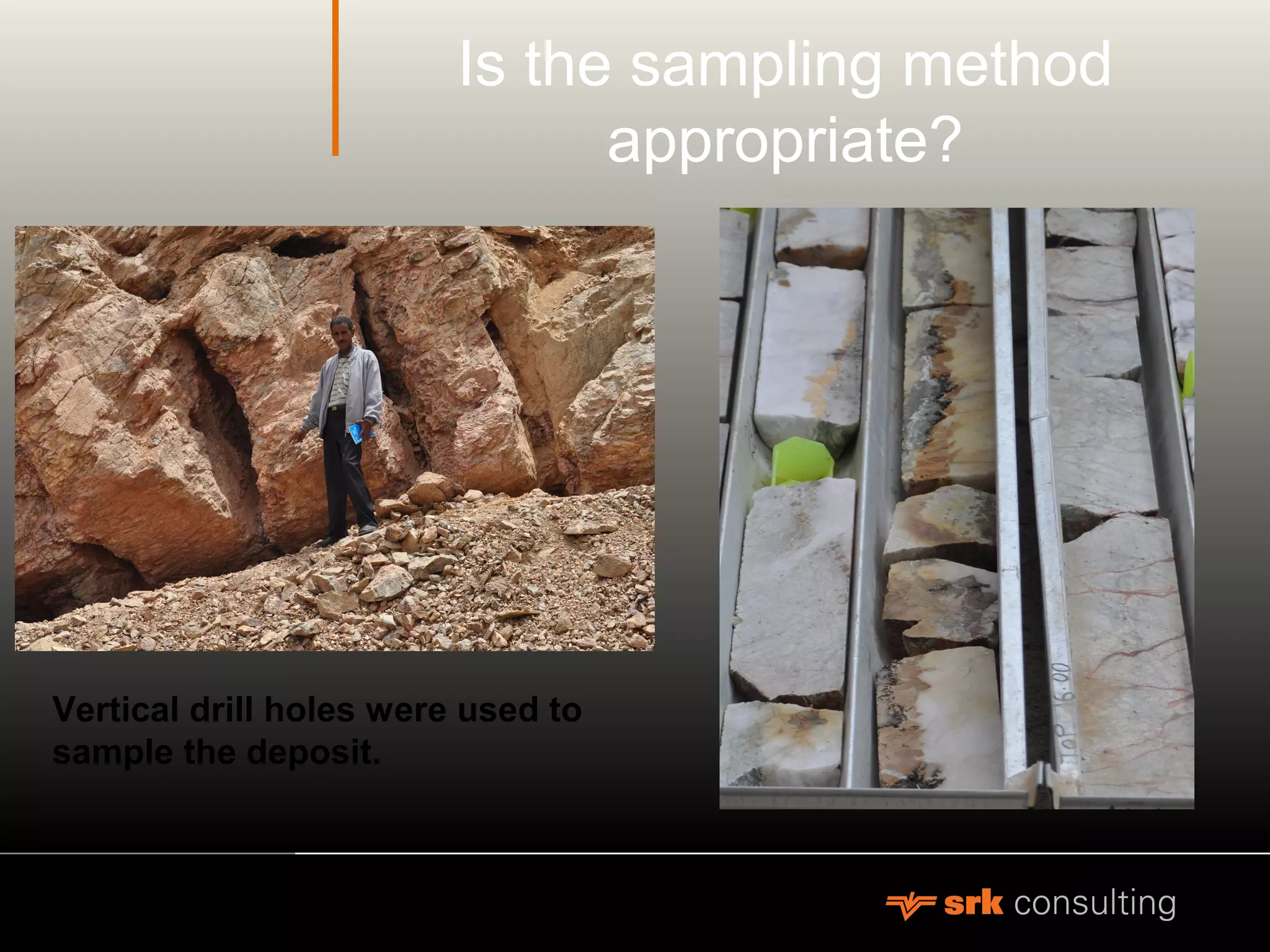 Is the sampling method
appropriate?
Vertical drill holes were used to
sample the deposit.
 