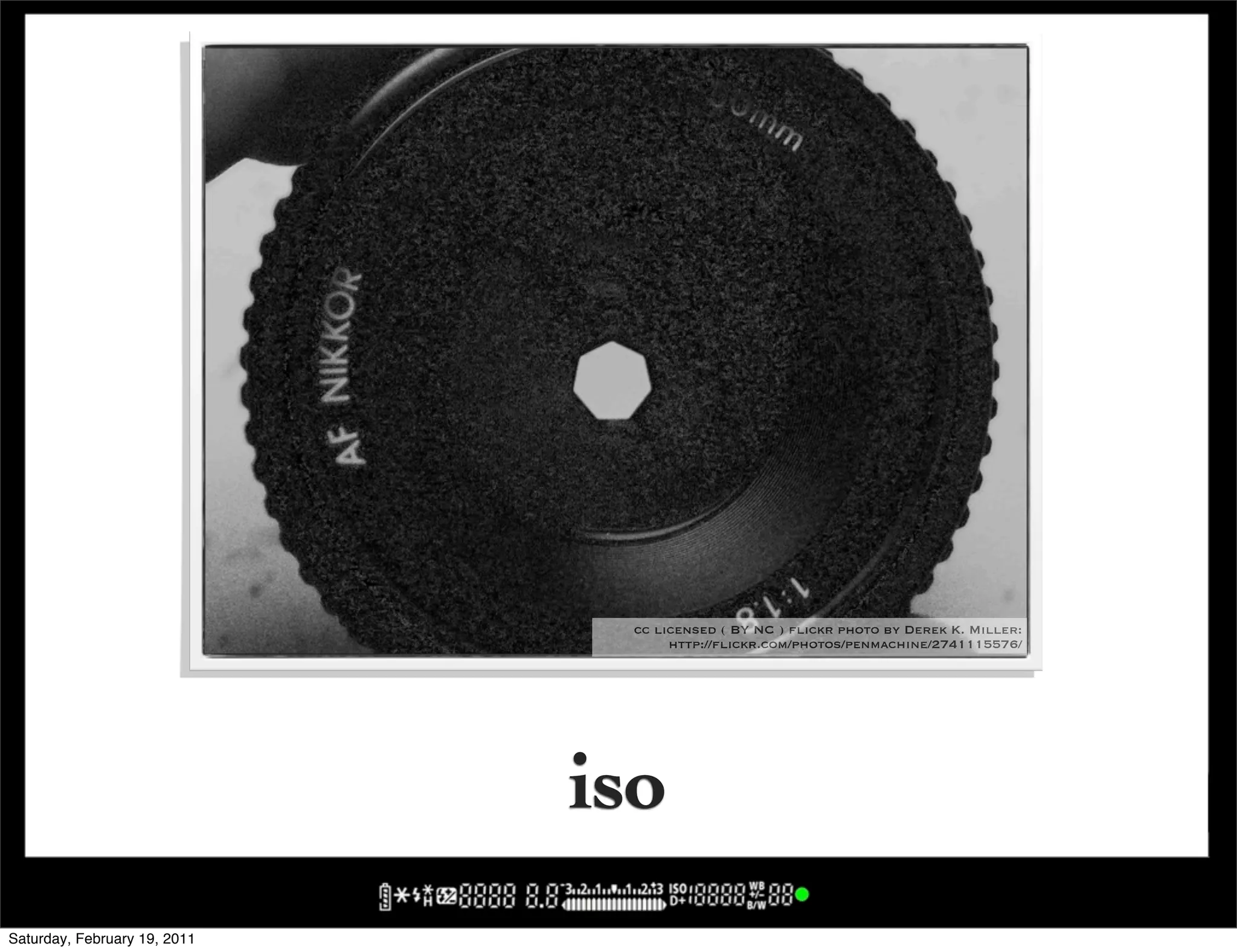 cc licensed ( BY NC ) flickr photo by Derek K. Miller:
                                    http://flickr.com/photos/penmachine/2741115576/




                              iso
Saturday, February 19, 2011
 