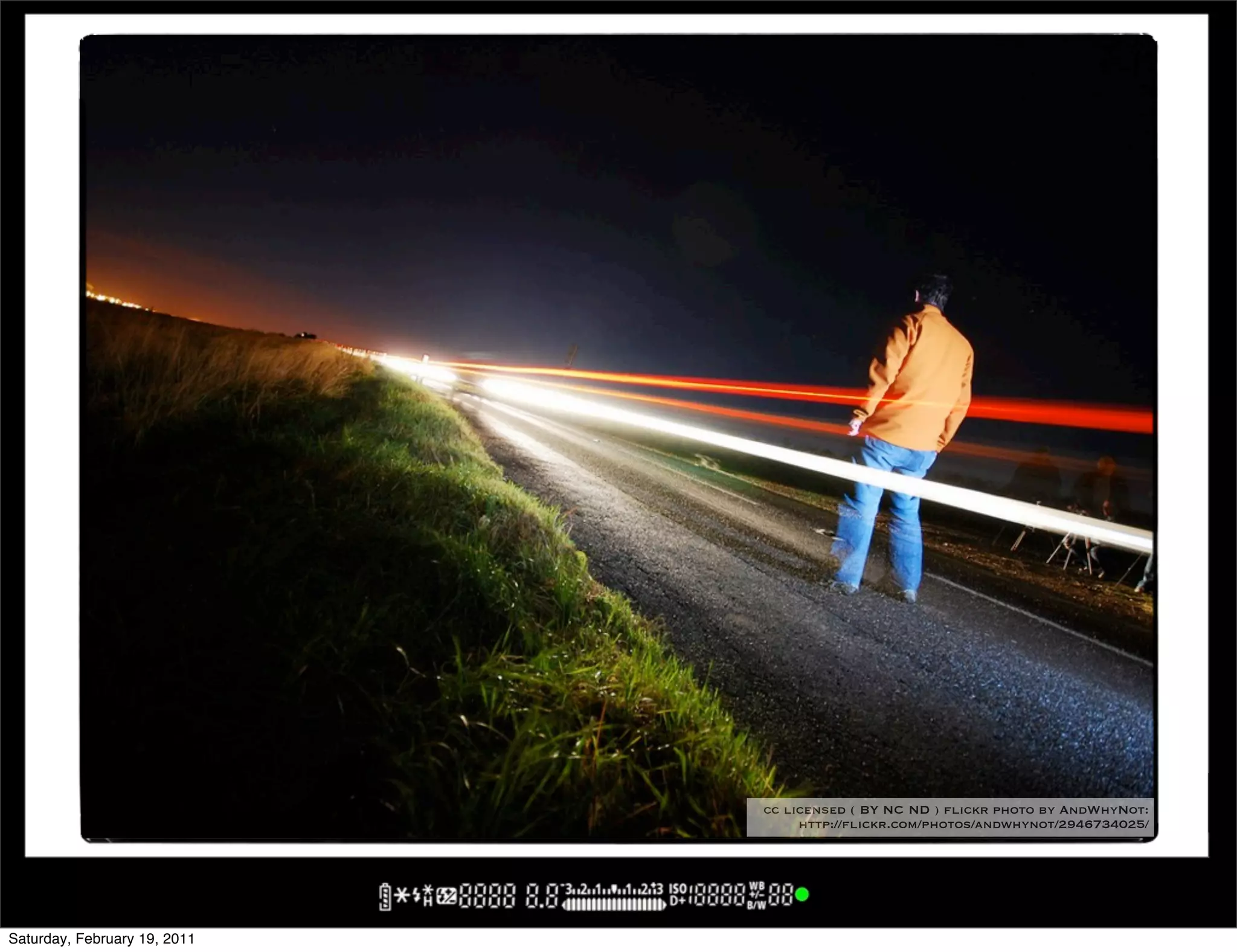 cc licensed ( BY NC ND ) flickr photo by AndWhyNot:
                                   http://flickr.com/photos/andwhynot/2946734025/




Saturday, February 19, 2011
 