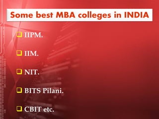  IIPM.
 IIM.
 NIT.
 BITS Pilani.
 CBIT etc.
 