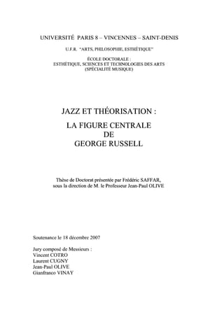 Frédéric  Saffar, Jazz et théorisation: la figure centrale de George Russell, Thèse Paris 8, 2007
