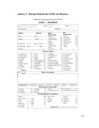 Annexe 5 : Dossier Patient du SAMU de Maurice




                                                138
 