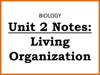BIOLOGY
Unit 2 Notes:
Living
Organization
 