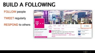 FOLLOW people
TWEET regularly
RESPOND to others
BUILD A FOLLOWING
5
 