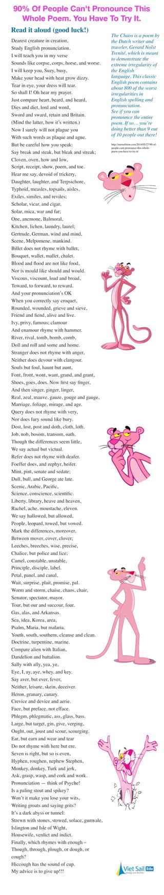 Dearest Creature In Creation 90% Of People Can't Pronounce This Whole Poem. You Have To Try It. | PDF