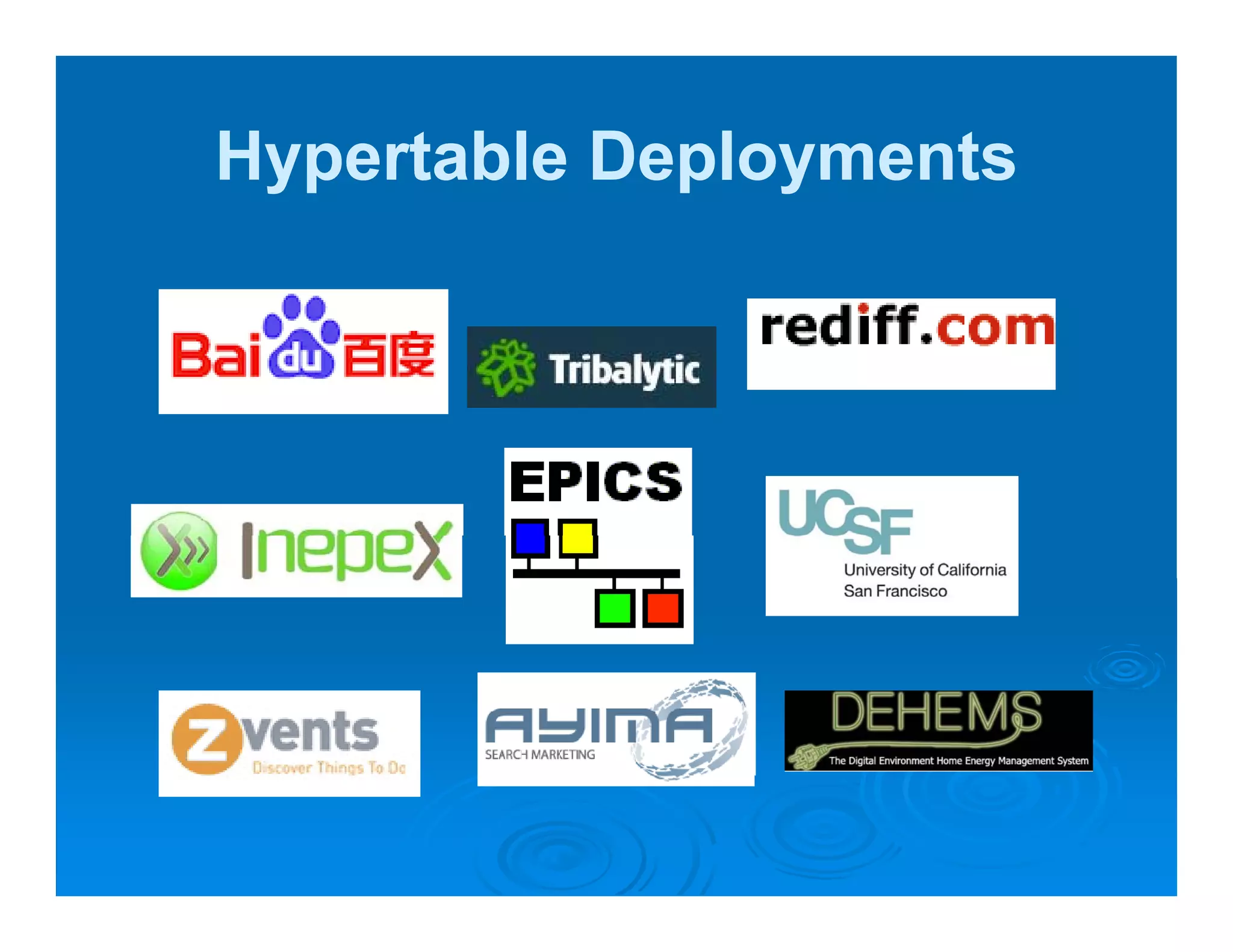Hypertable Deployments
 