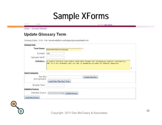 Sample XForms




M

    D                                              48
        Copyright 2011 Dan McCreary & Associates
 