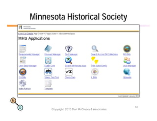 Minnesota Historical Society




M

    D                                                    54
              Copyright 2010 Dan McCreary & Associates
 