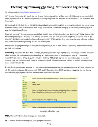 Trang 1
Các thuật ngữ thường gặp trong .NET Reverse Engineering
Tác giả: Levis Nickaster (http://ltops9.wordpress.com )
.N...