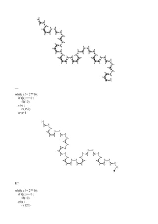__
while a != 2**16:
if t[a] == 0 :
fd(10)
else :
rt(150)
a=a+1
ET
while a != 2**16:
if t[a] == 0 :
fd(10)
else :
rt(120)
 