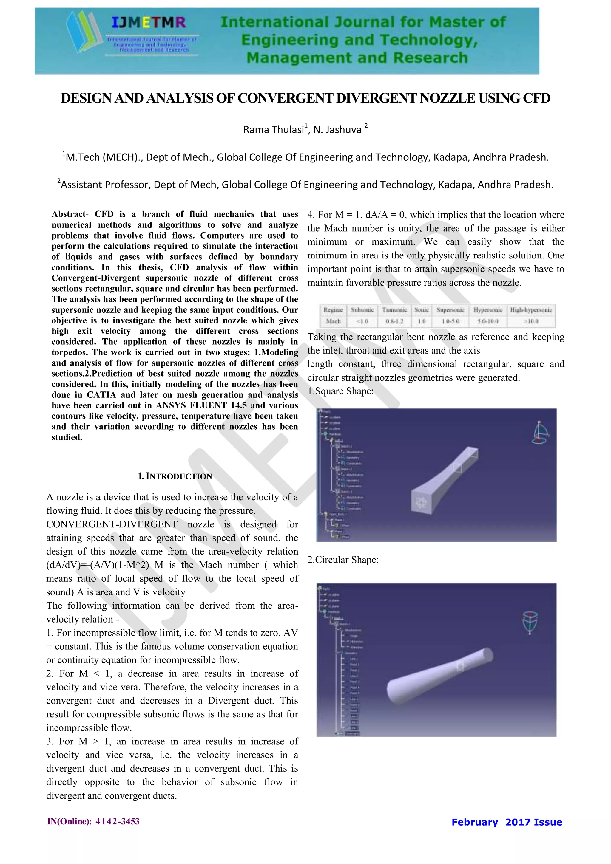 DESIGN AND ANALYSIS OF CONVERGENT DIVERGENT NOZZLE USING CFD | PDF