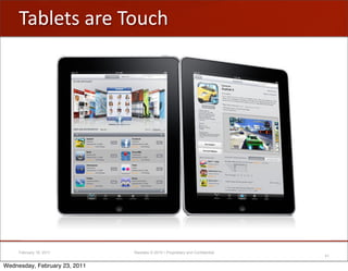 P+1;"(#'+)"'P-/,.




     February 18, 2011         Raizlabs © 2010 • Proprietary and Confidential
                                                                                41

Wednesday, February 23, 2011
 