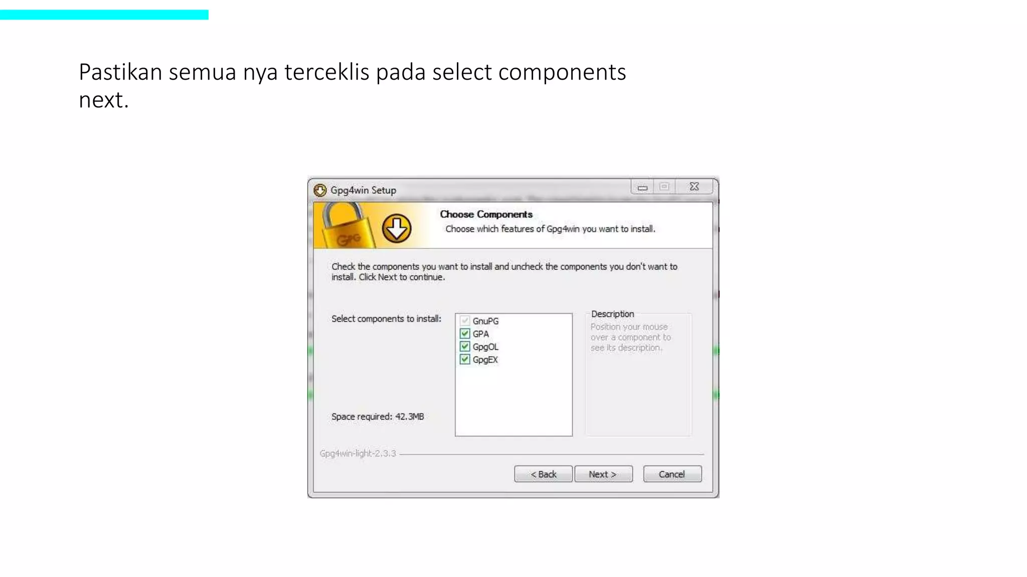 Pastikan semua nya terceklis pada select components
next.
 