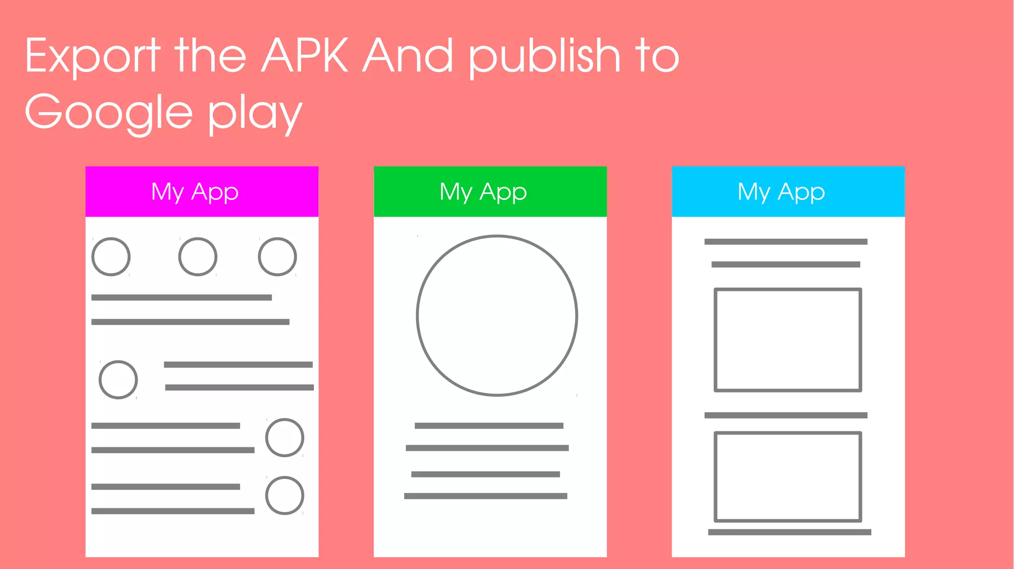 Export the APK And publish to 
Google play
  My App   My App   My App
 
