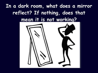 In a dark room, what does a mirror reflect? If nothing, does that mean it is not working? 