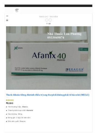 TRANG CHỦ SẢN PHẨM
 
LỌC
Thuốc Afanix 40mg Afatinib điều trị ung thư phổi không phải tế bào nhỏ (NSCLC)
₫8.000
Tên thương hiệu: Afanix
Thành phần hoạt chất: Afatinib
Hàm lượng: 40mg
Đóng gói: 1 hộp 30 viên nén
Nhà sản xuất: Beacon



 