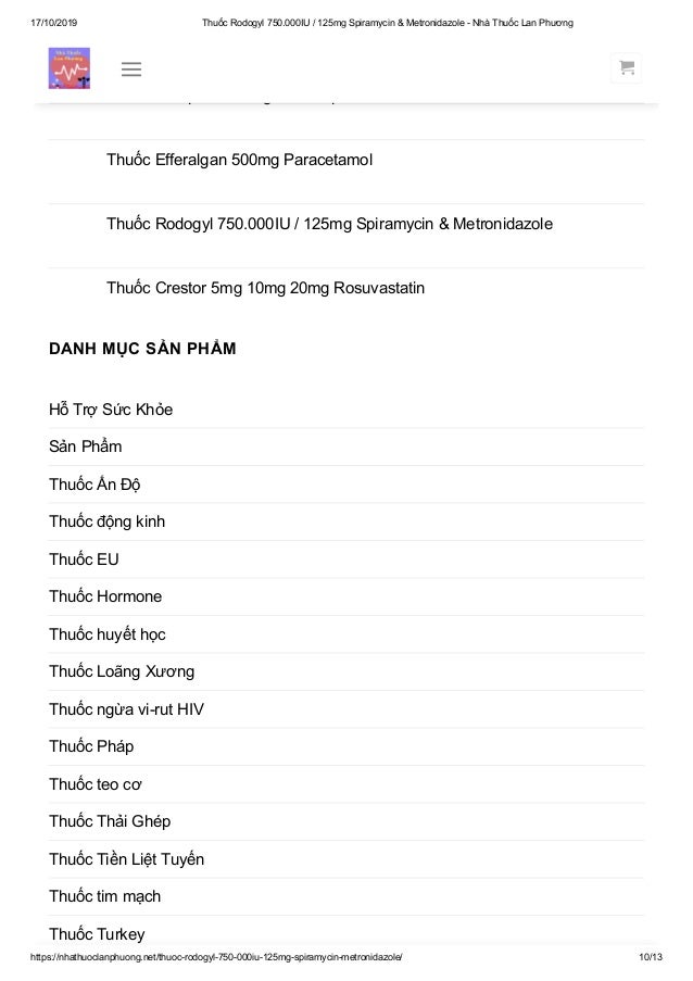 Thuoc Rodogyl 750 000 Iu 125mg Spiramycin Metronidazole