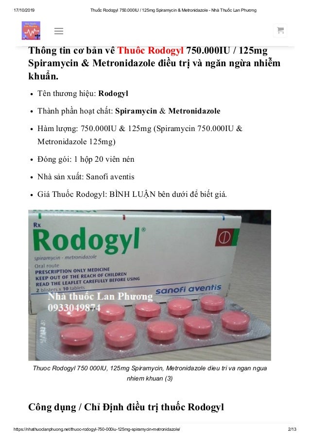 Thuoc Rodogyl 750 000 Iu 125mg Spiramycin Metronidazole