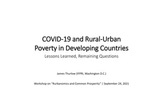 COVID-19 and Rural-Urban
Poverty in Developing Countries
Lessons Learned, Remaining Questions
James Thurlow (IFPRI, Washington D.C.)
Workshop on “Rurbanomics and Common Prosperity” | September 24, 2021
 