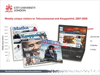 Weekly unique visitors to Taloussanomat and Kauppalehti, 2007-2008
-22%
 