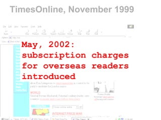 TimesOnline, November 1999
May, 2002:
subscription charges
for overseas readers
introduced
 