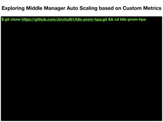 $ git clone https://github.com/Jinchul81/k8s-prom-hpa.git && cd k8s-prom-hpa
Exploring Middle Manager Auto Scaling based on Custom Metrics
 