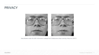 © Cloudera, Inc. All rights reserved.© Cloudera, Inc. All rights reserved. 31
Deep Models Under the GAN: Information Leakage from Collaborative Deep Learning, Hitaj et al. (2017)
PRIVACY
 