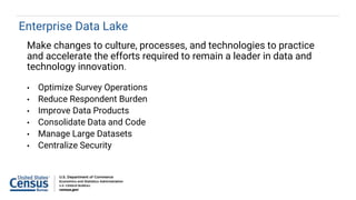 Enterprise Data Lake
Make changes to culture, processes, and technologies to practice
and accelerate the efforts required ...