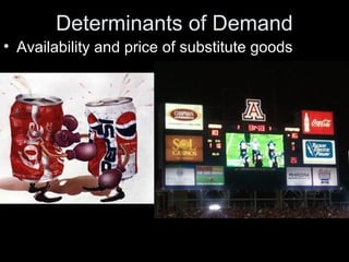 Determinants of Demand
• Availability and price of substitute goods
 