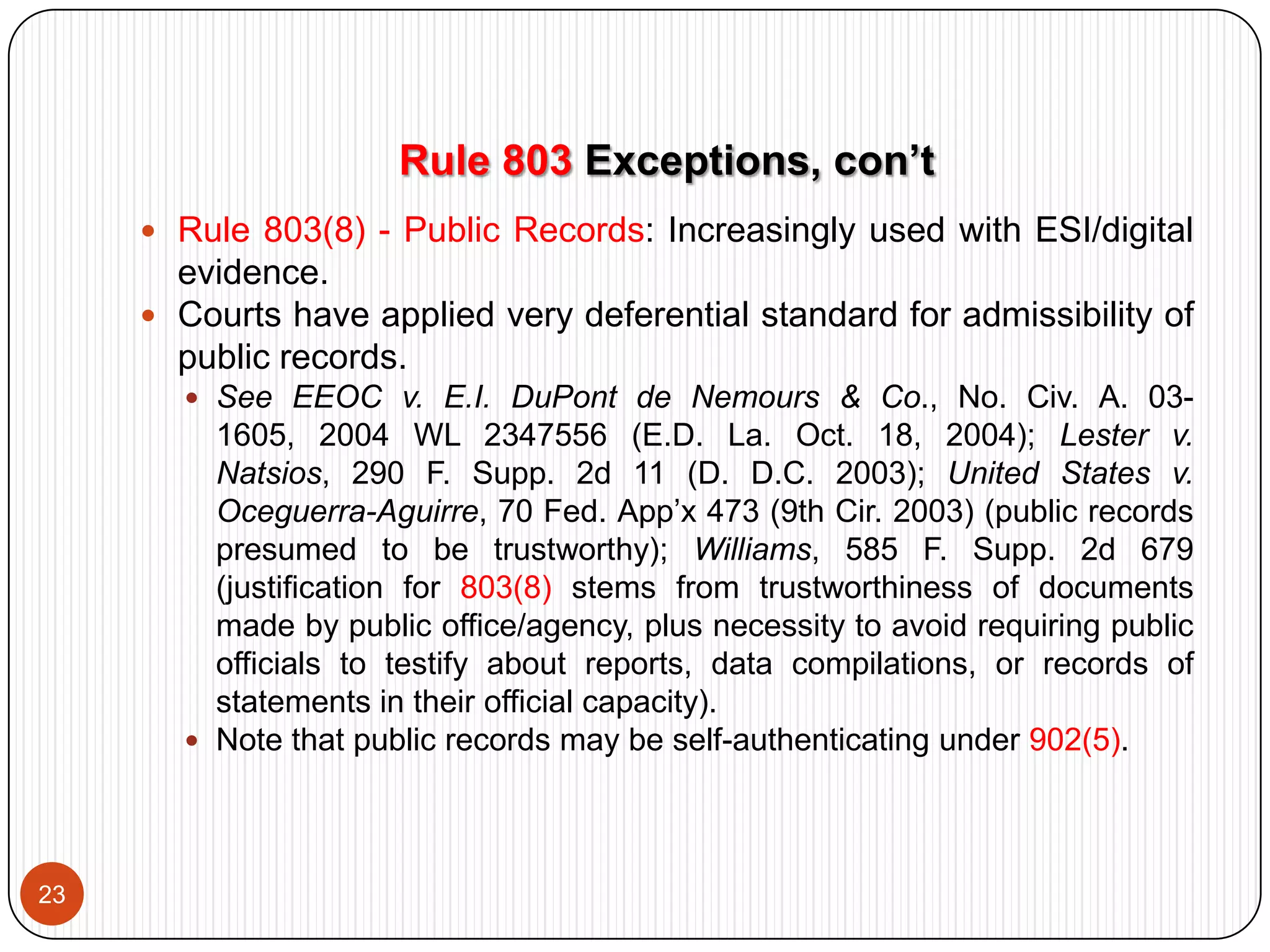 Note: Still a potential hearsay issue, but official publications frequently qualify as public records under Rule803(8)(a).