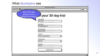 56
Why? Are you
going to run a
background check?
What developers see
 