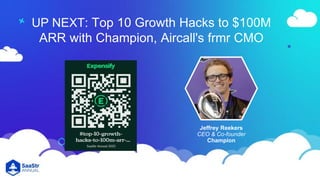 UP NEXT: Top 10 Growth Hacks to $100M
ARR with Champion, Aircall's frmr CMO
Jeffrey Reekers
CEO & Co-founder
Champion
 
