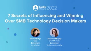 Shannon Murphy
Chief Marketer
Zomentum
@shannonkmurphy
7 Secrets of Influencing and Winning
Over SMB Technology Decision Makers
Shruti Ghatge
CEO
Zomentum
@s_ghatge
1
 