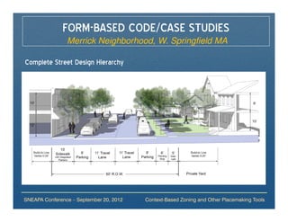 FORM-BASED CODE/CASE STUDIES
                Merrick Neighborhood, W. Springfield MA

Complete Street Design Hierarchy




SNEAPA Conference – September 20, 2012   Context-Based Zoning and Other Placemaking Tools
 