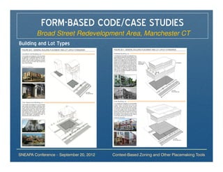 FORM-BASED CODE/CASE STUDIES
        Broad Street Redevelopment Area, Manchester CT
Building and Lot Types




SNEAPA Conference – September 20, 2012   Context-Based Zoning and Other Placemaking Tools
 