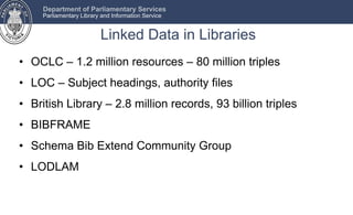 Department of Parliamentary Services
Parliamentary Library and Information Service

Linked Data in Libraries
• OCLC – 1.2 ...