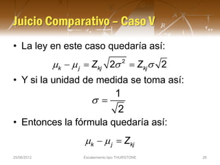 Juicio Comparativo – Caso V
• La ley en este caso quedaría así:
             µk = Zkj = Zkj σ 2
                − µj  2σ  ...