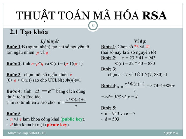 Thuật toán mã hóa rsa | PPT