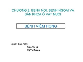 CHƯƠNG 2: BỆNH NỘI, BỆNH NGOẠI VÀ
SẢN KHOA Ở VẬT NUÔI

BỆNH VIÊM HỌNG

Người thực hiện:
Trần Thị Lệ
Vũ Thị Trang

 