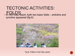  In Hon Dau resort, both two basic folds – anticline and
syncline appeared (fig 6)
Fig 6. Folds in Hon Dau resort
 
