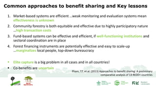 International lessons learnt on  REDD+ benefit sharing mechanism