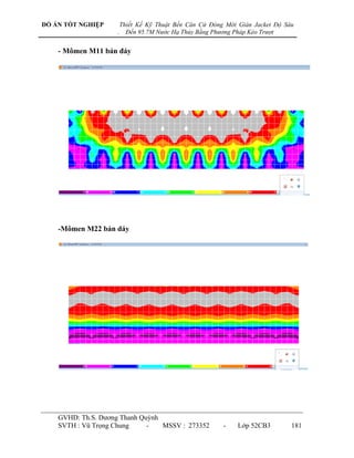 ĐỒ ÁN TỐT NGHIỆP        Thiết Kế Kỹ Thuật Bến Căn Cứ Đóng Mới Giàn Jacket Độ Sâu
                    .     Đến 95.7M Nước Hạ Thủy Bằng Phương Pháp Kéo Trượt


    - Mômen M11 bản đáy




    -Mômen M22 bản dáy




    GVHD: Th.S. Dƣơng Thanh Quỳnh
    SVTH : Vũ Trọng Chung     -   MSSV : 273352          -    Lớp 52CB3        181
 